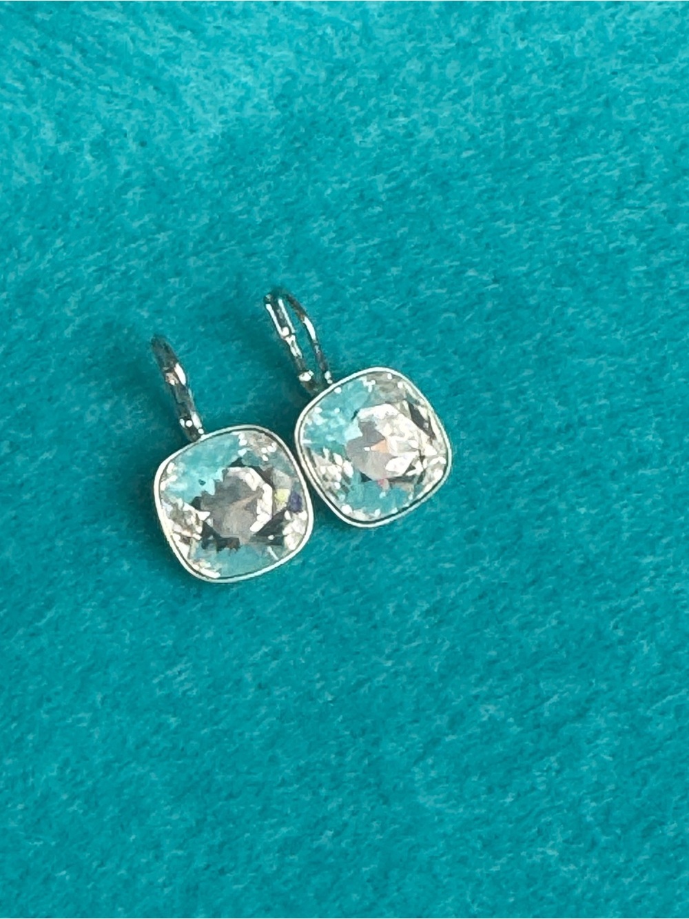 Silver Clear Crystal Cushion Drop Earrings - Women Jewelry 0196